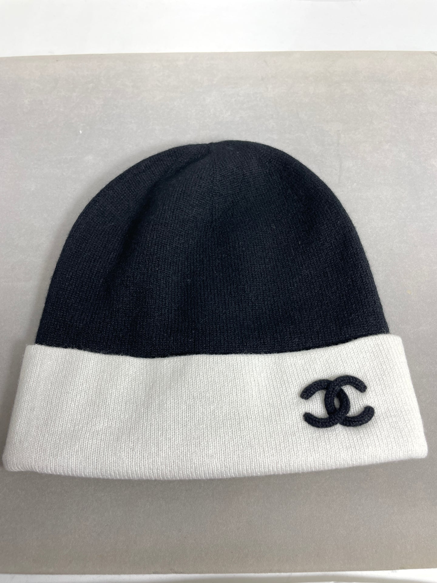 Chanel Black Cashmere With White Trim Hat