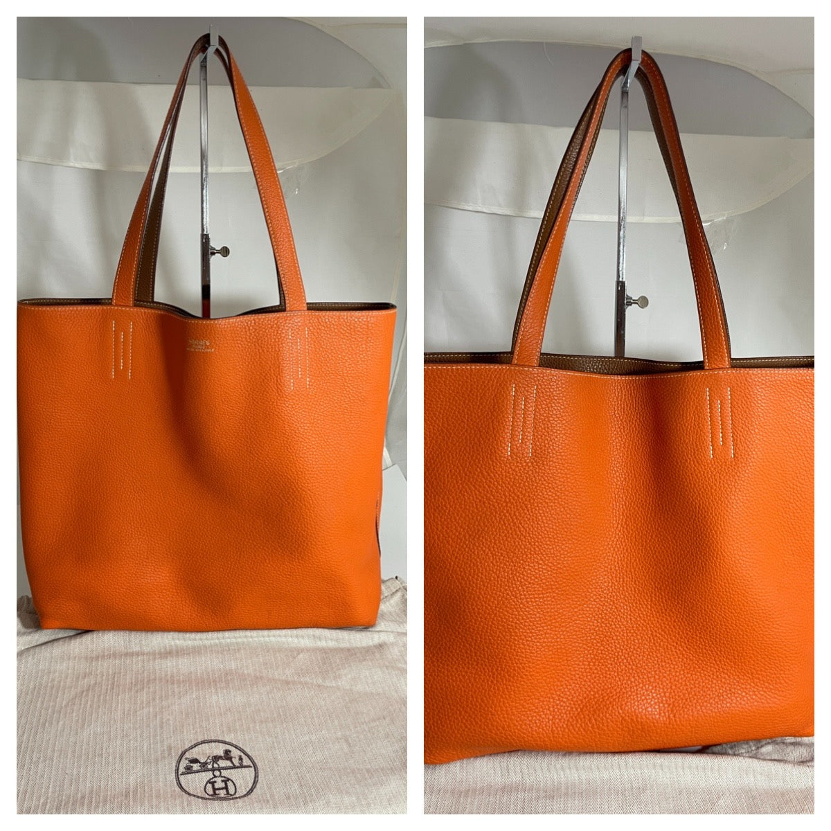 Hermés Gold Orange Taurillon Clemence Double Sens 45 Reversible Tote