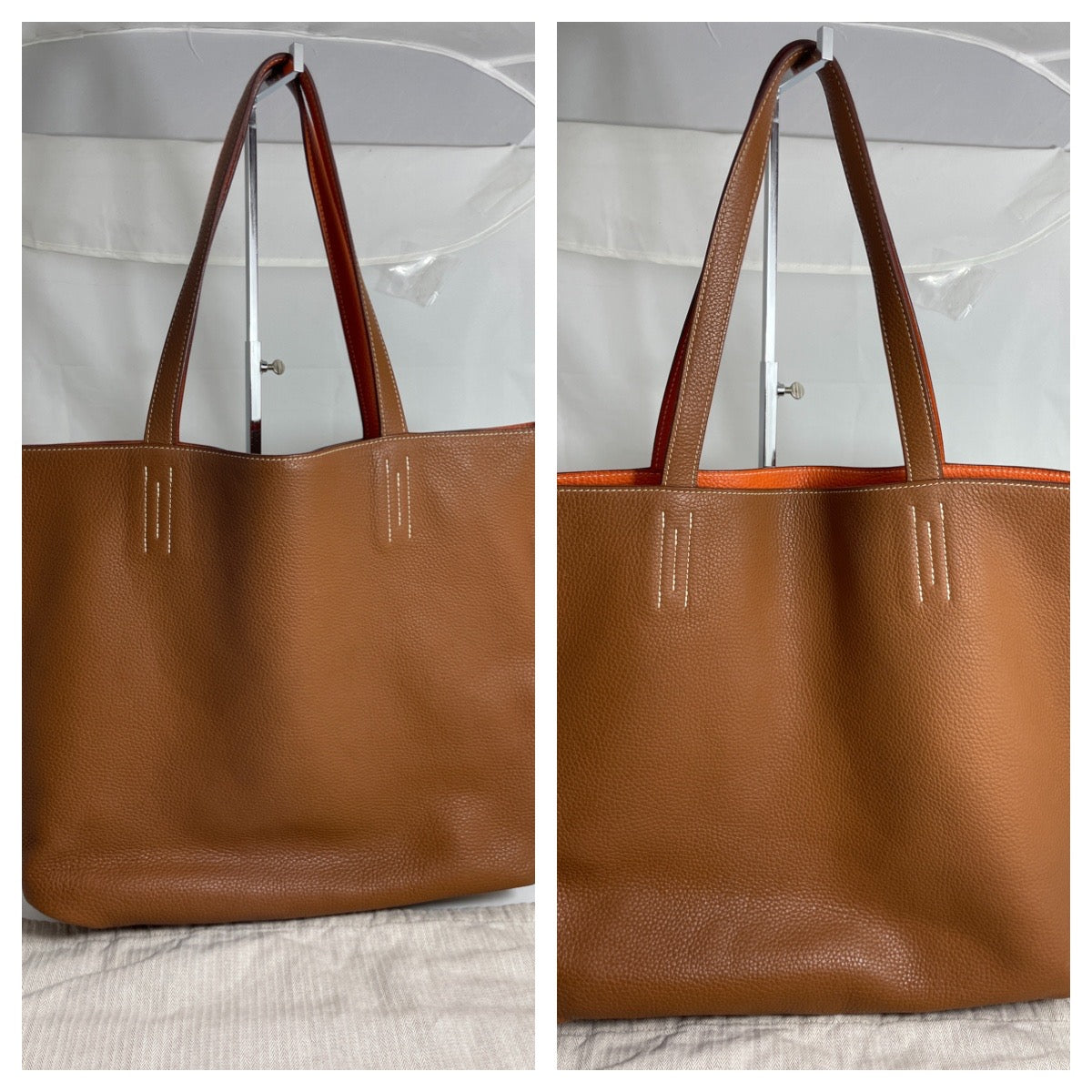 HERMES Taurillon Clemence Double Sens 45 Reversible Tote Rouge