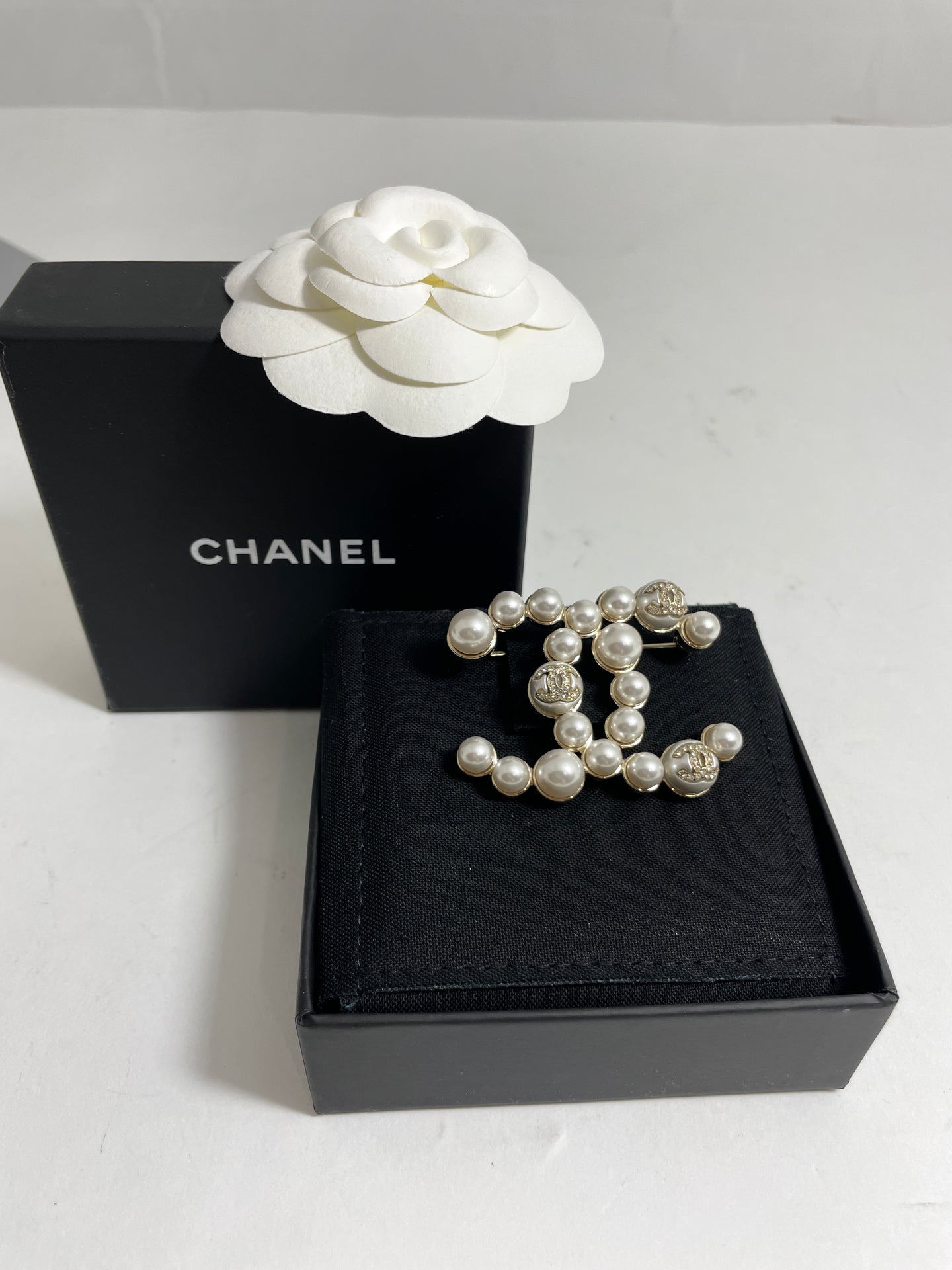 Chanel Gold Outline Pearl Brooch