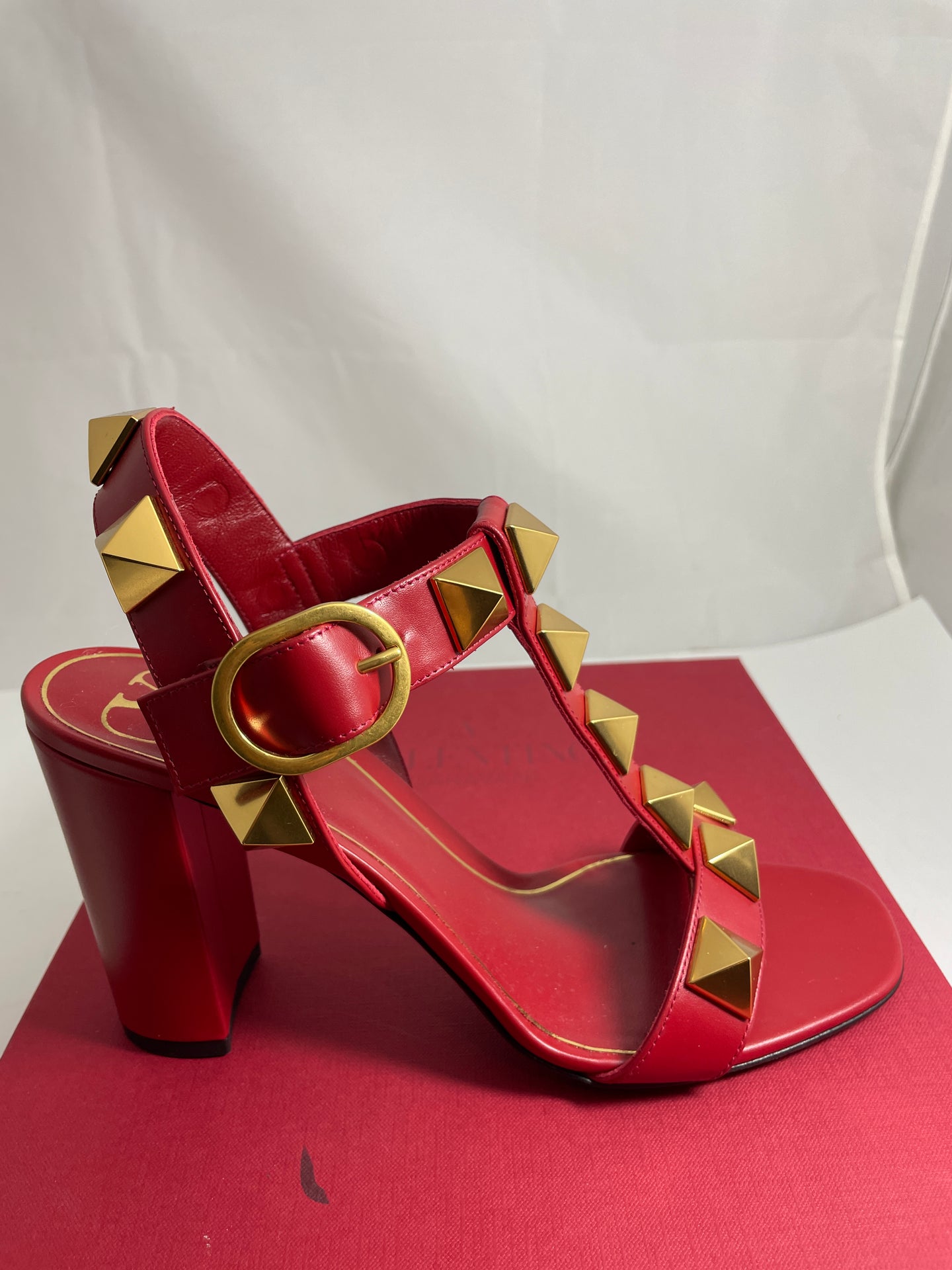 Valentino Red Leather Large Rockstud Sandals