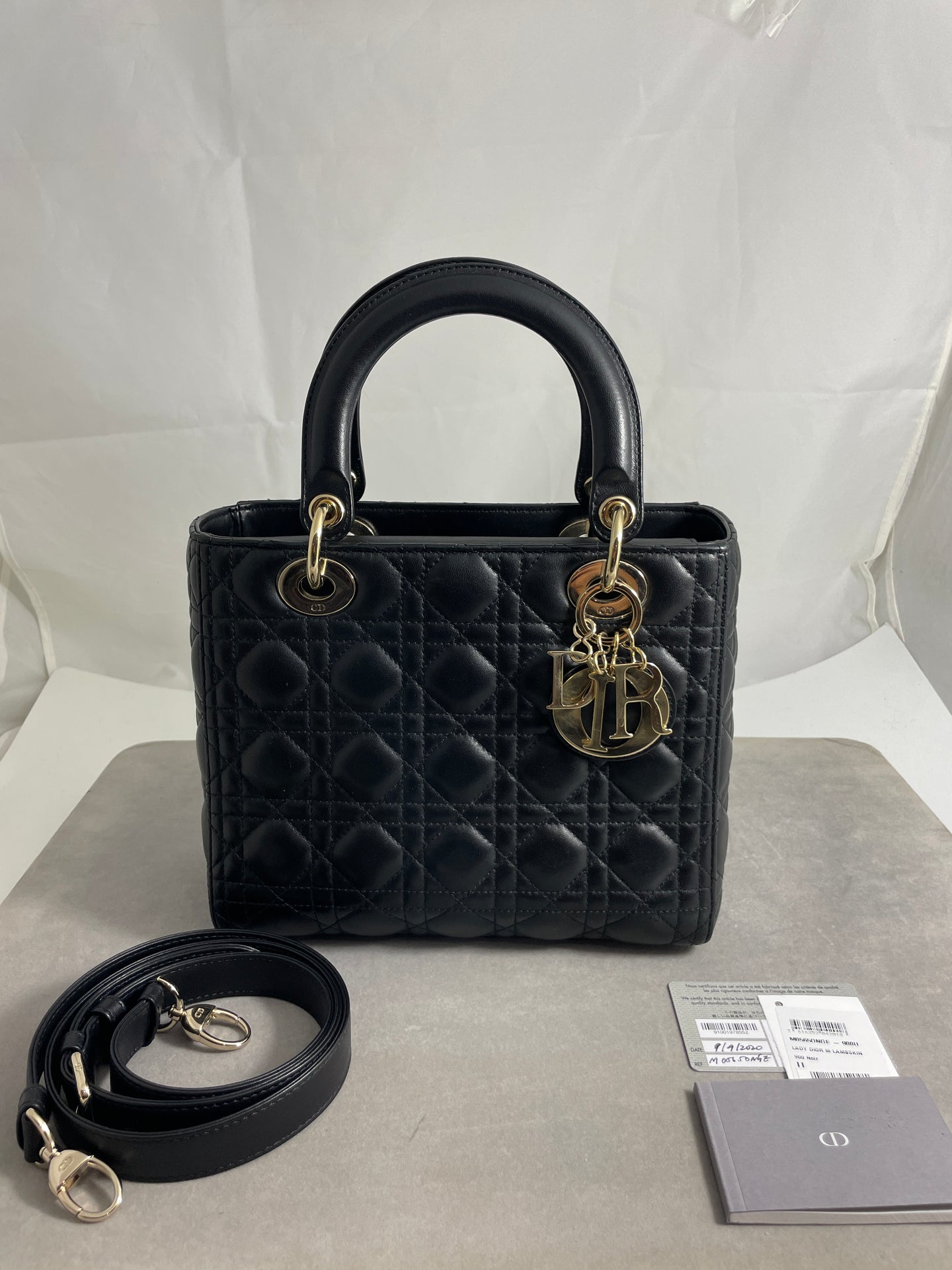 Dior Black Lambskin Medium Lady Dior Bag