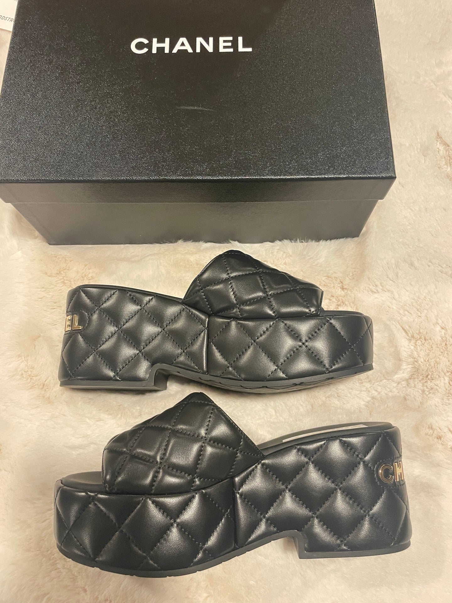 Chanel Black Quilted Leather Mule Sandals