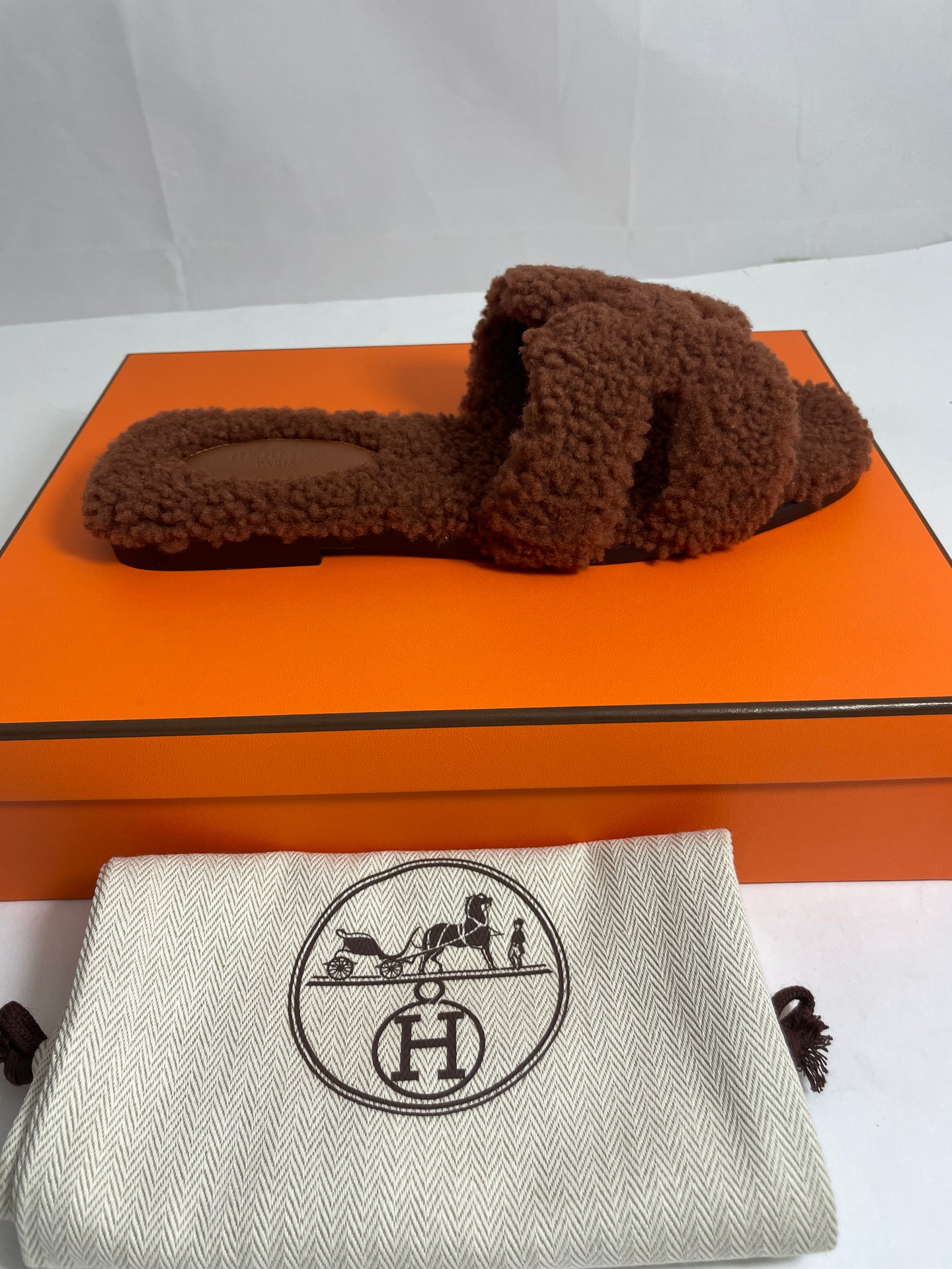 Hermes Oran Teddy Bear Brown Sandals