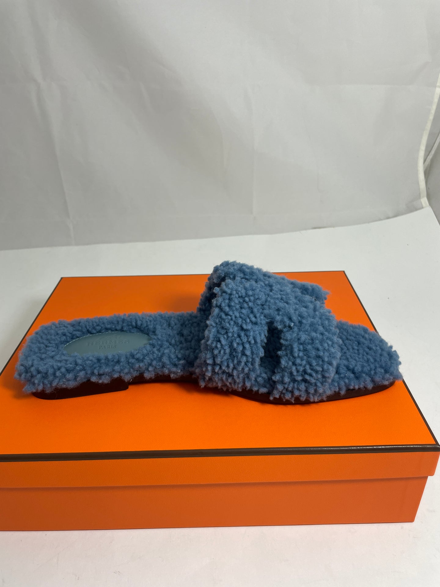 Hermes Oran Teddy Bear Blue Sandals