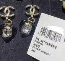 Load image into Gallery viewer, Chanel CC Black Enamel Heart Earrings
