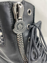Load image into Gallery viewer, Moncler Viviane Black Leather Military Combat Boots Wool Cuff
