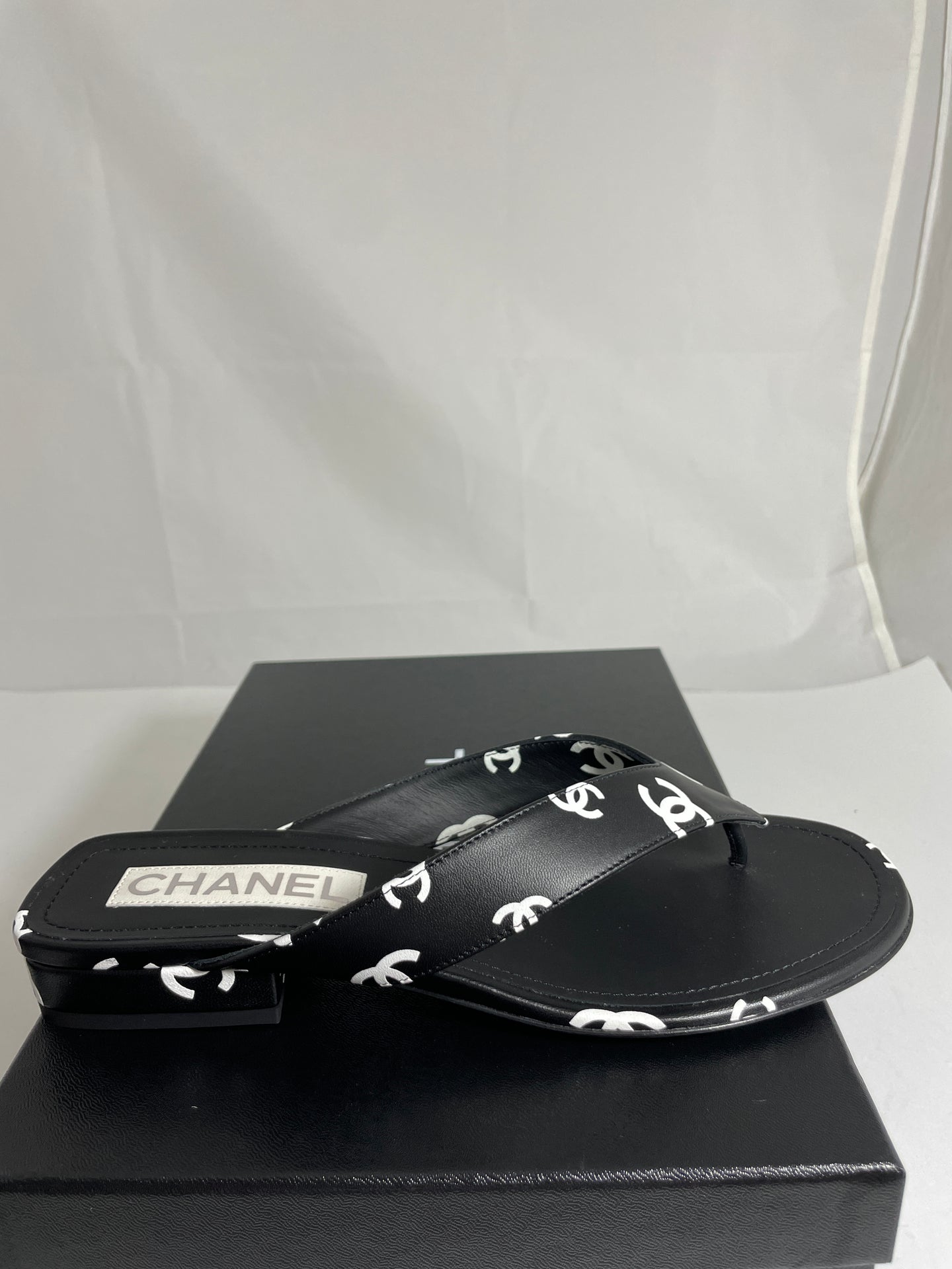 Chanel 22S Black Logo Runway Sandals