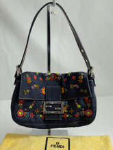 Load image into Gallery viewer, Fendi Denim Baguette Embellished Shoulder Bag
