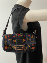 Load image into Gallery viewer, Fendi Denim Baguette Embellished Shoulder Bag
