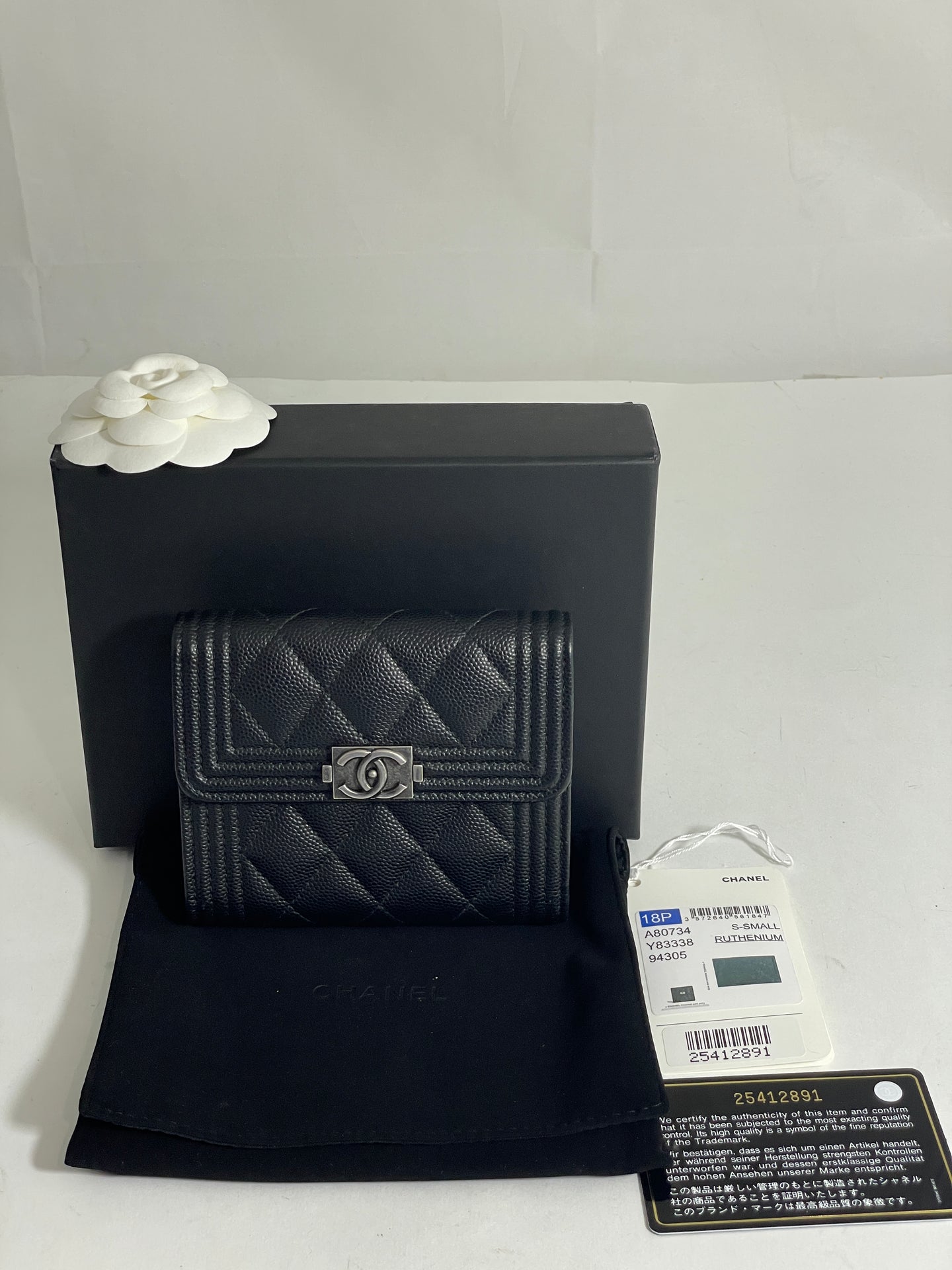 Chanel 18P Black Boy Caviar Folding Wallet