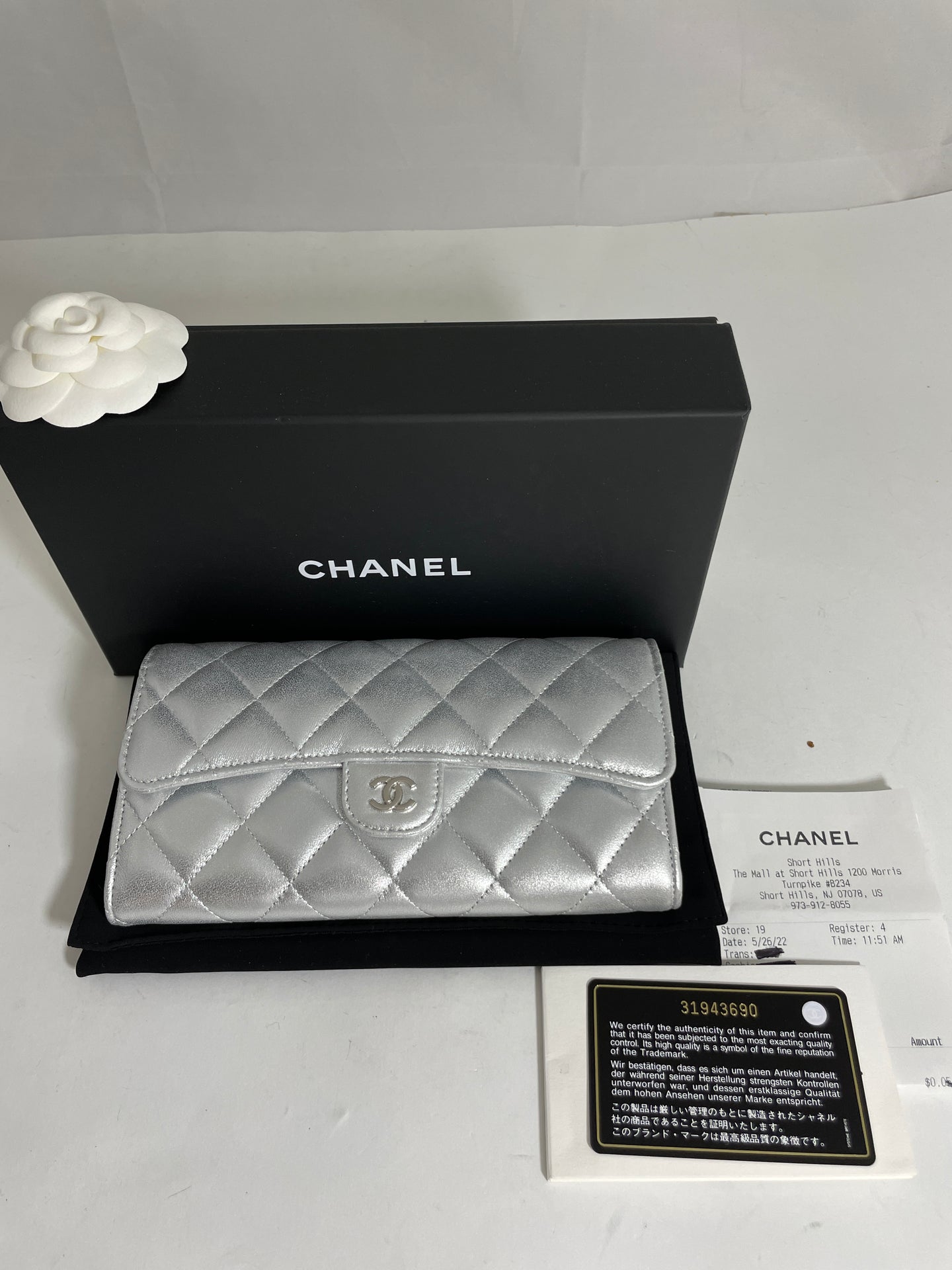Chanel Silver Metallic Flap Wallet