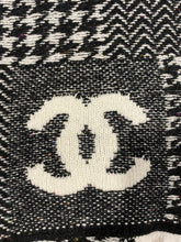 Load image into Gallery viewer, Chanel CC Black White Tweed, Herringbone, Houndstooth Shawl Wrap

