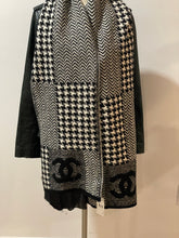 Load image into Gallery viewer, Chanel CC Black White Tweed, Herringbone, Houndstooth Shawl Wrap
