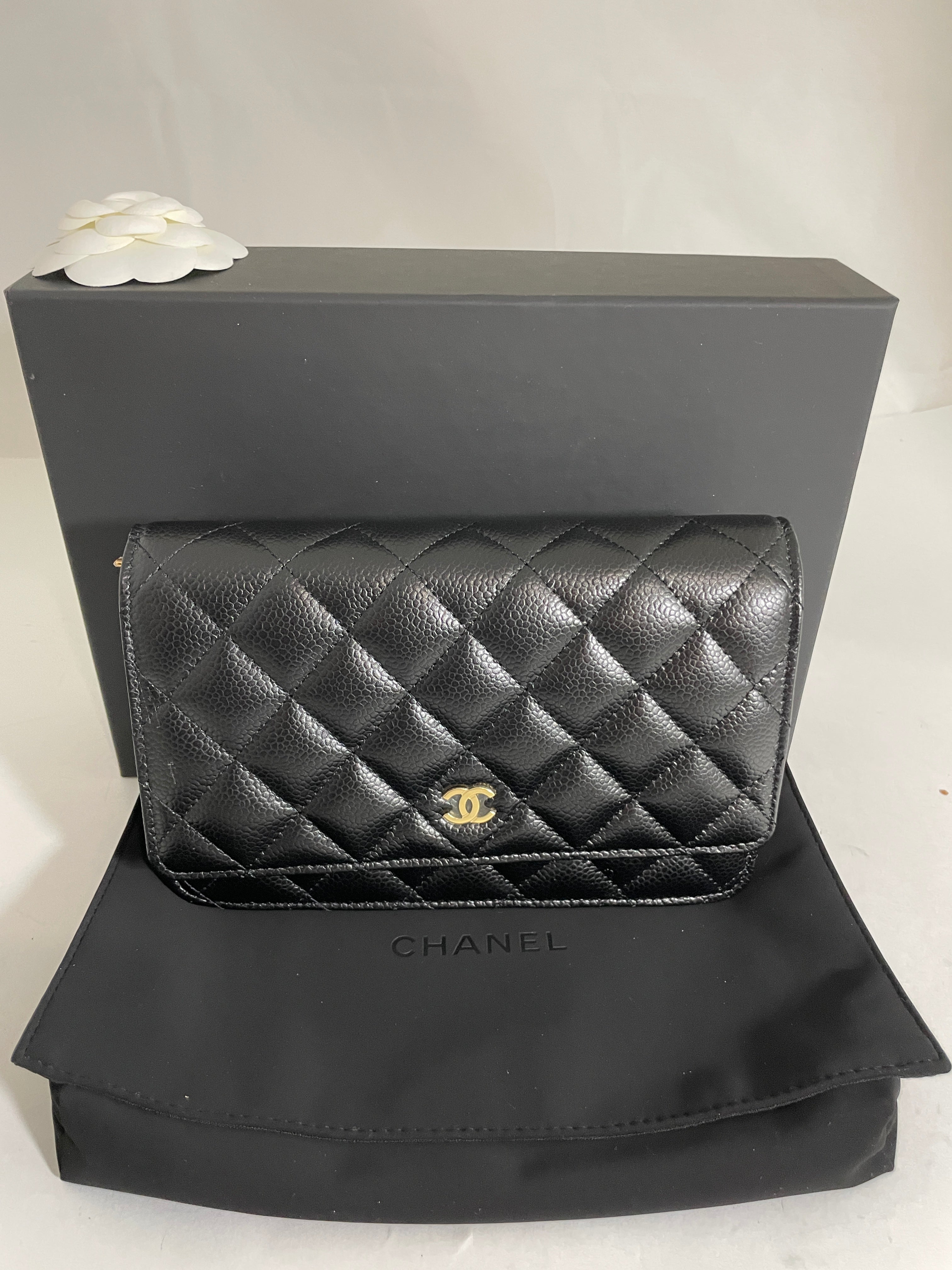 CHANEL WOC Chain Shoulder Wallet Bag Black Caviar 48600