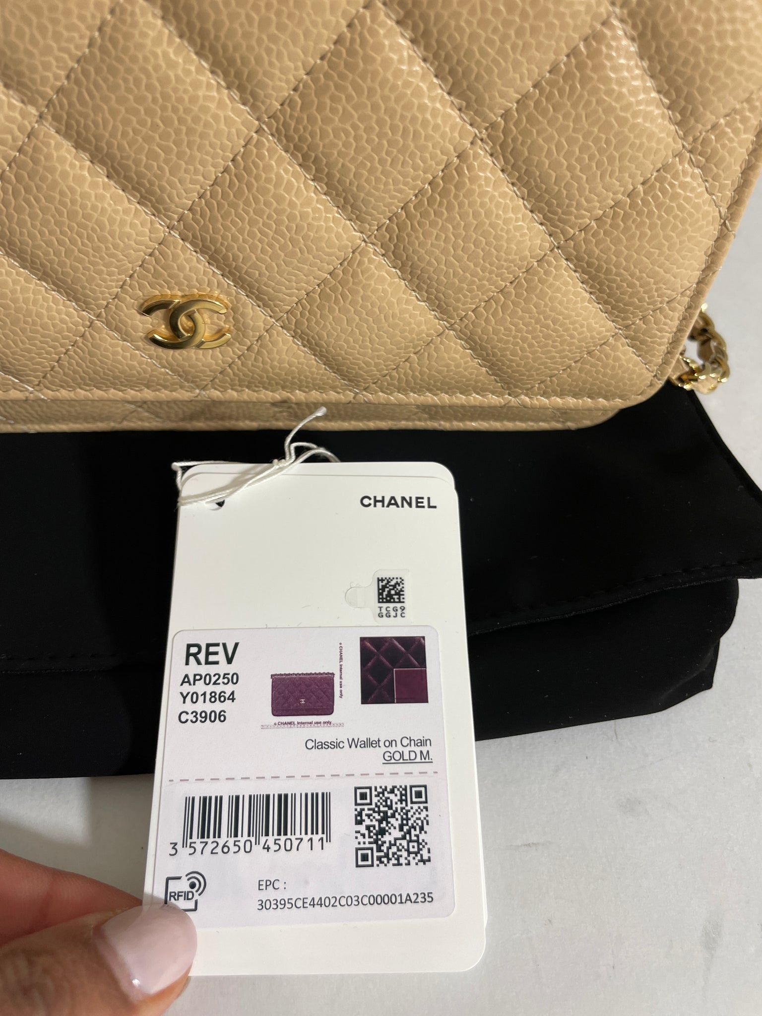 Chanel Classic Beige Caviar WOC Wallet On Chain Handbag