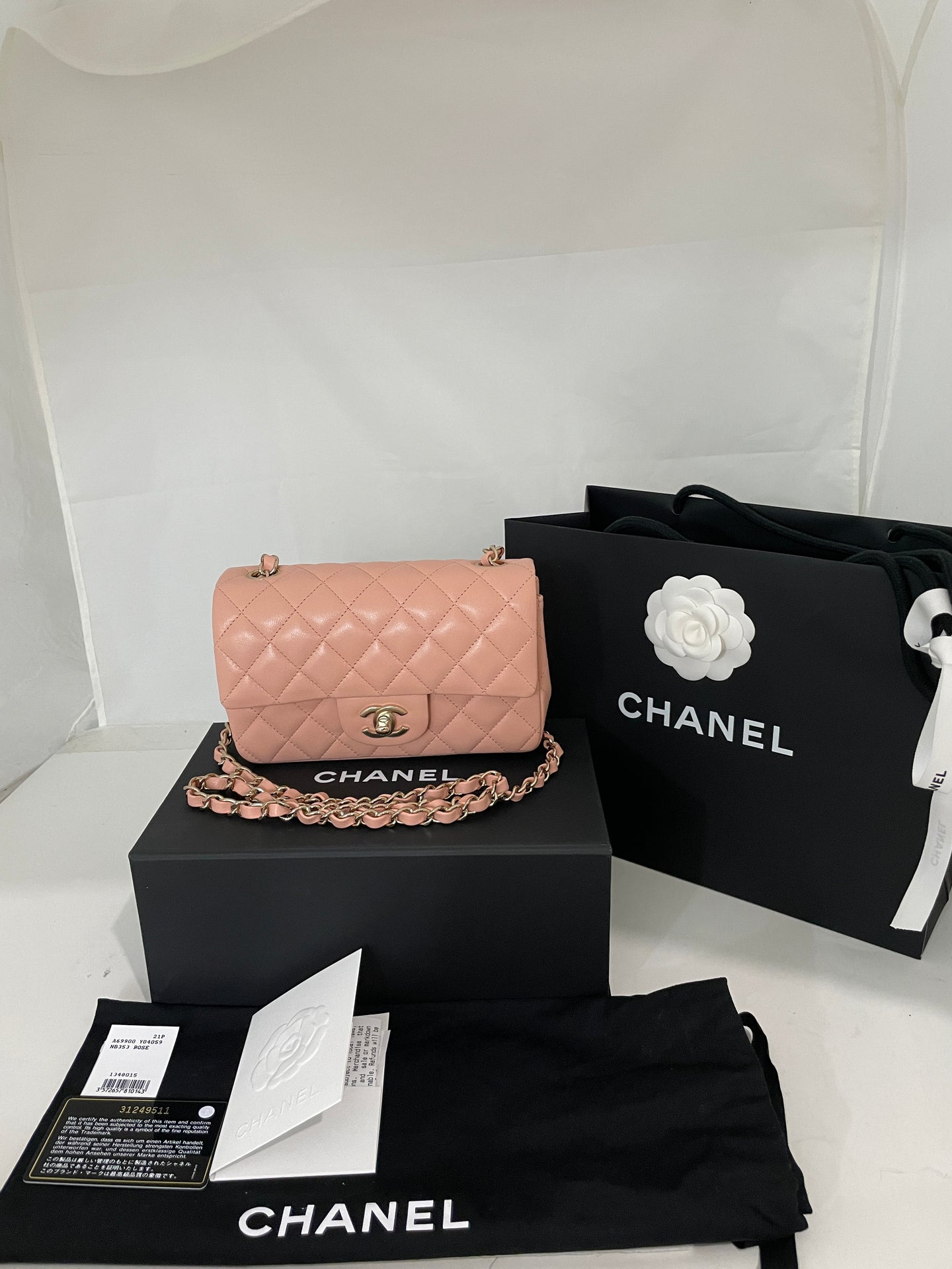 Chanel 21P Rose Claire Mini Rectangle Crossbody Bag