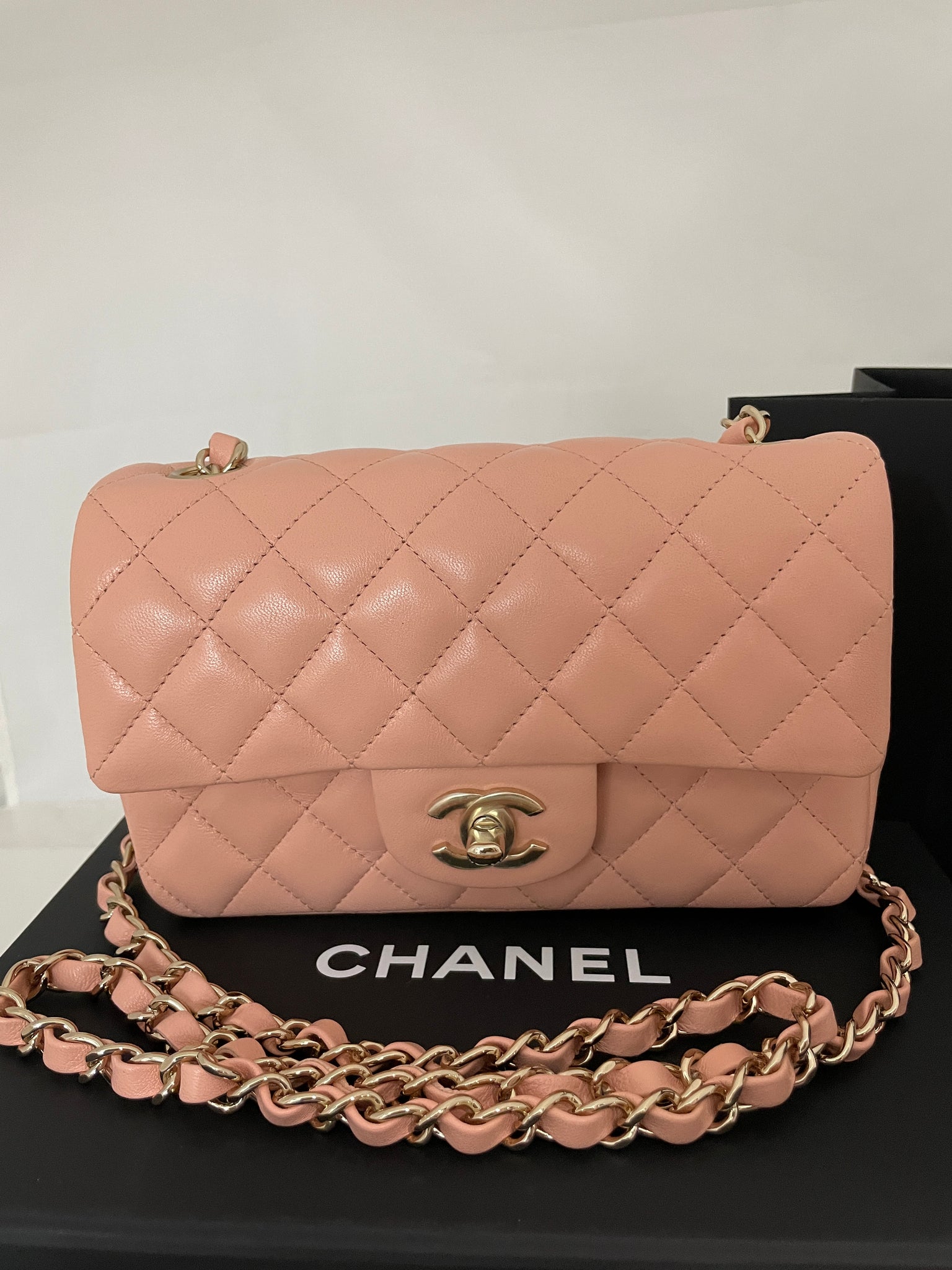 Chanel Classic Mini Rectangular 21P Dark Brown/Caramel Quilted Lambskin  with light gold hardware