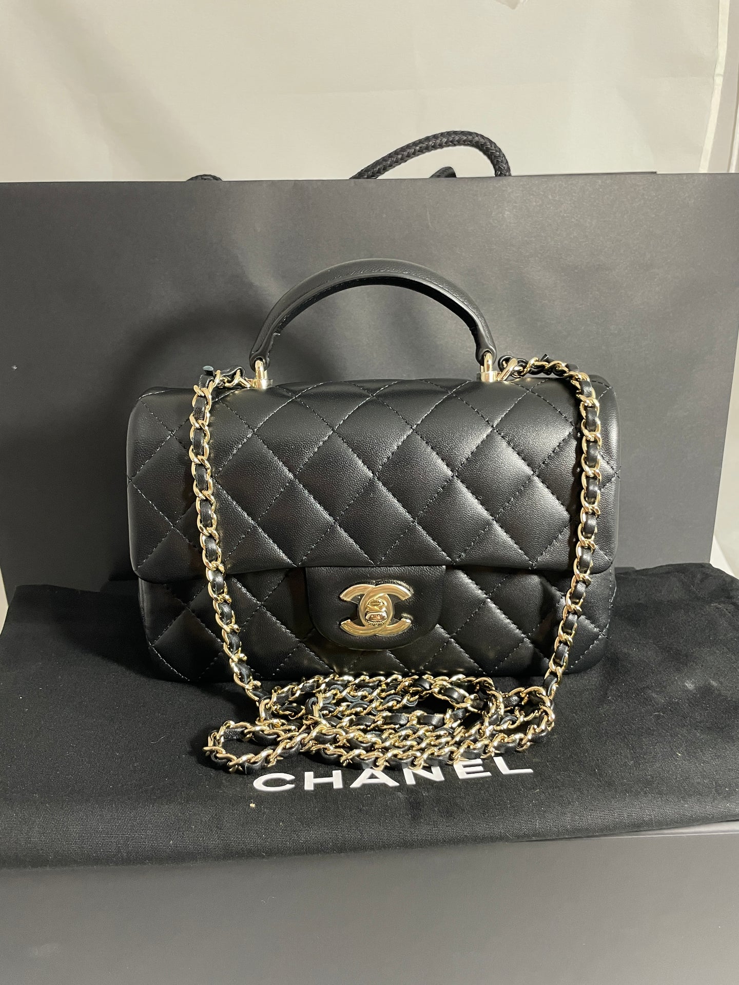 Chanel Classic Black Mini Rectangle Top Handle Handbag