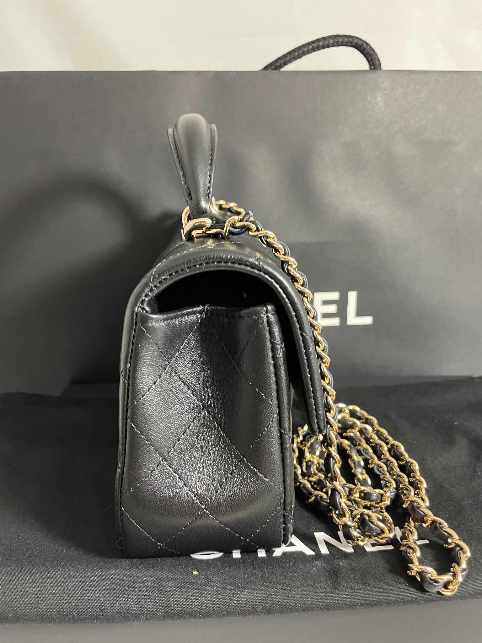 Chanel Classic Black Mini Rectangle Top Handle Handbag – The