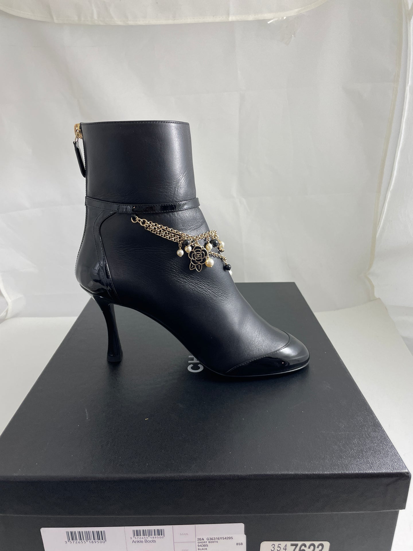 Chanel 20 A Black CC Dainty Charm Zip Back Booties Size 38.5