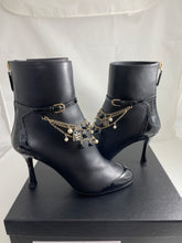 Load image into Gallery viewer, Chanel 20 A Black CC Dainty Charm Zip Back Booties Size 38.5
