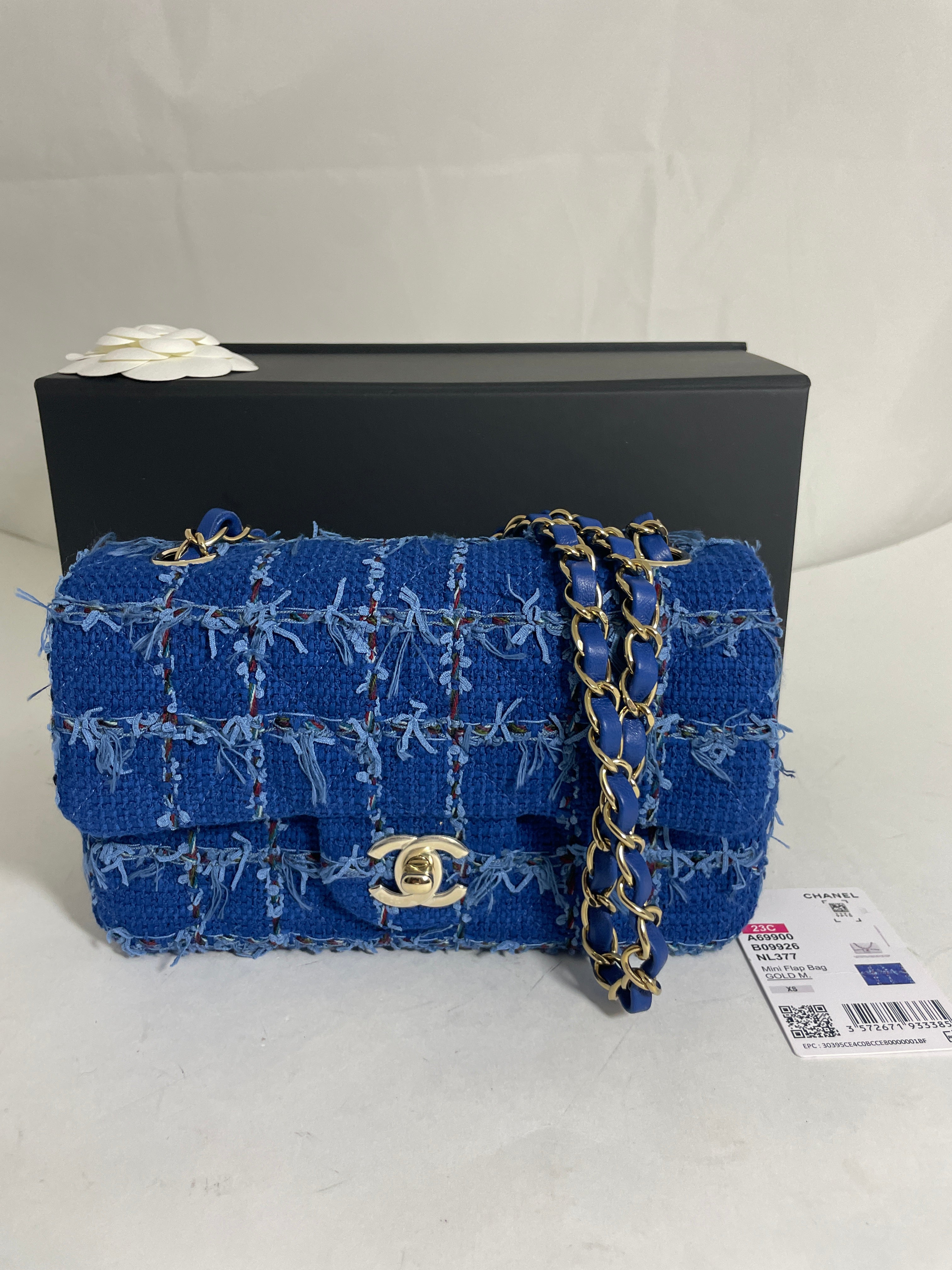 Chanel 22K Quilted Tweed Classic Medium Double Flap Bag