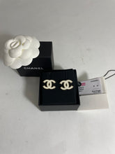 Load image into Gallery viewer, Chanel 22A CC White Enamel Gold Stud Earrings
