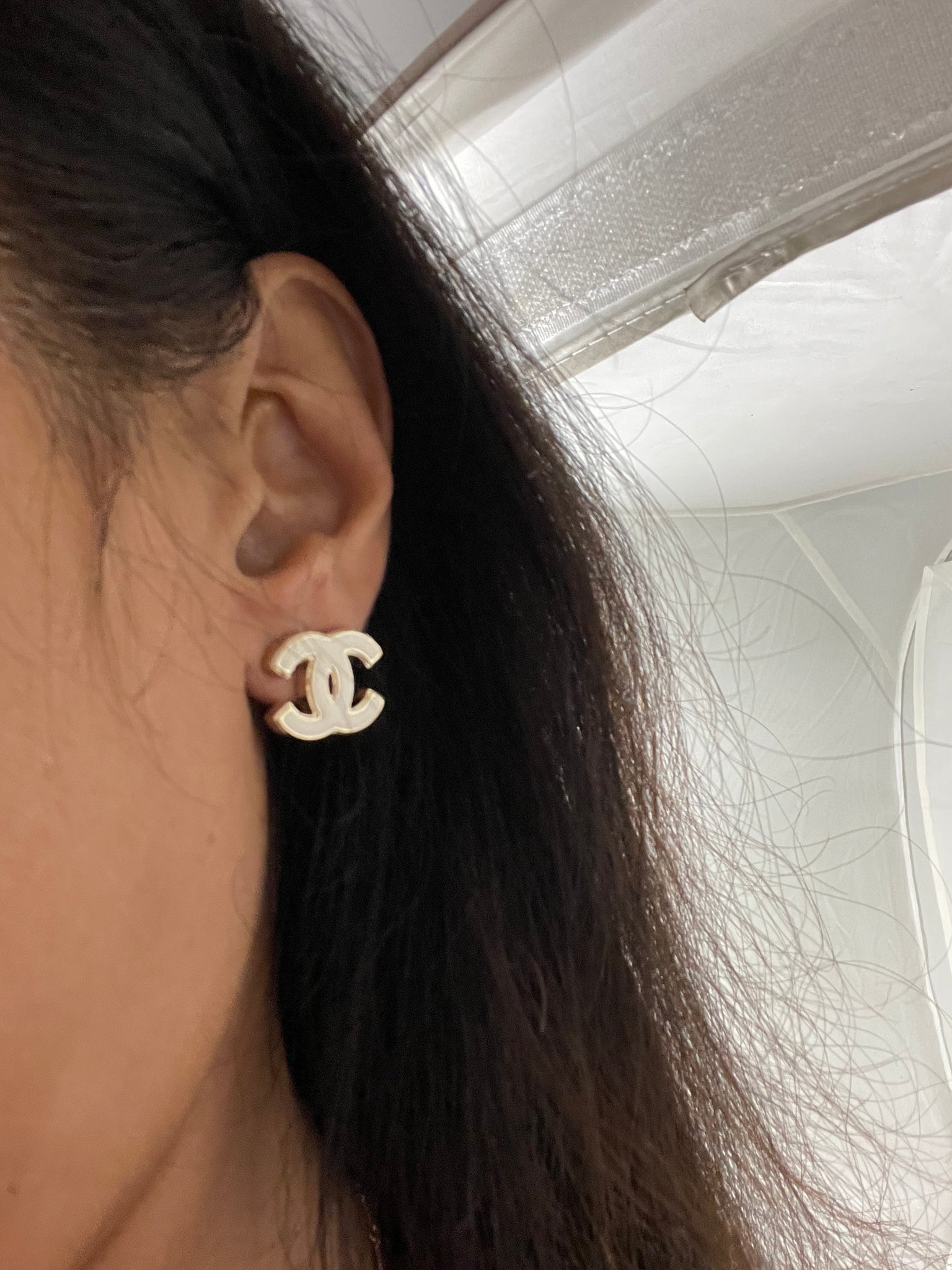 Chanel Gold Enamel CC Stud Earrings