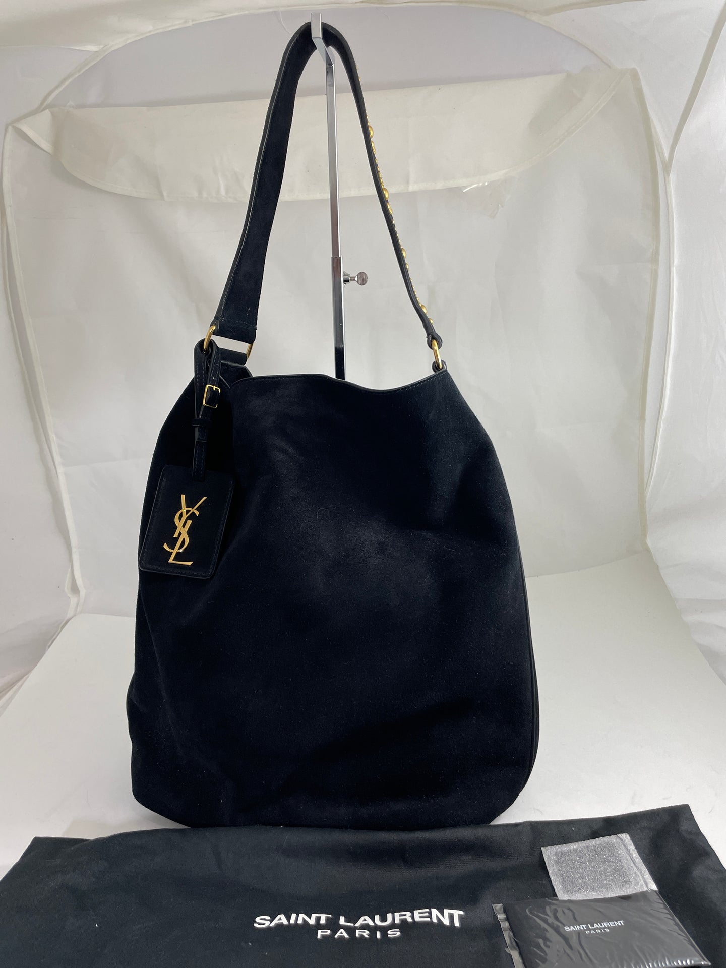 Saint Laurent Black Suede Bucket Hobo Bag