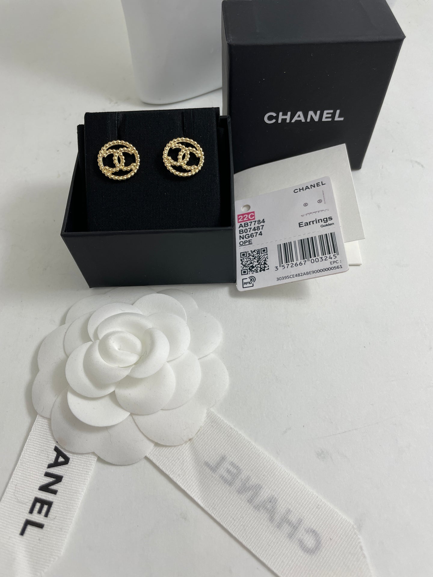 Chanel Gold Tone CC Dot Earrings