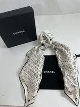 Load image into Gallery viewer, Chanel White Black Coco Chanel Silk Scarf Hair Scrunchie
