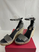 Load image into Gallery viewer, Valentino Metallic Gray Leather Rockstud Ankle Wrap Sandal Espadrilles

