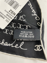 Load image into Gallery viewer, Chanel Black White Coco Chanel Silk Scarf Scrunchie
