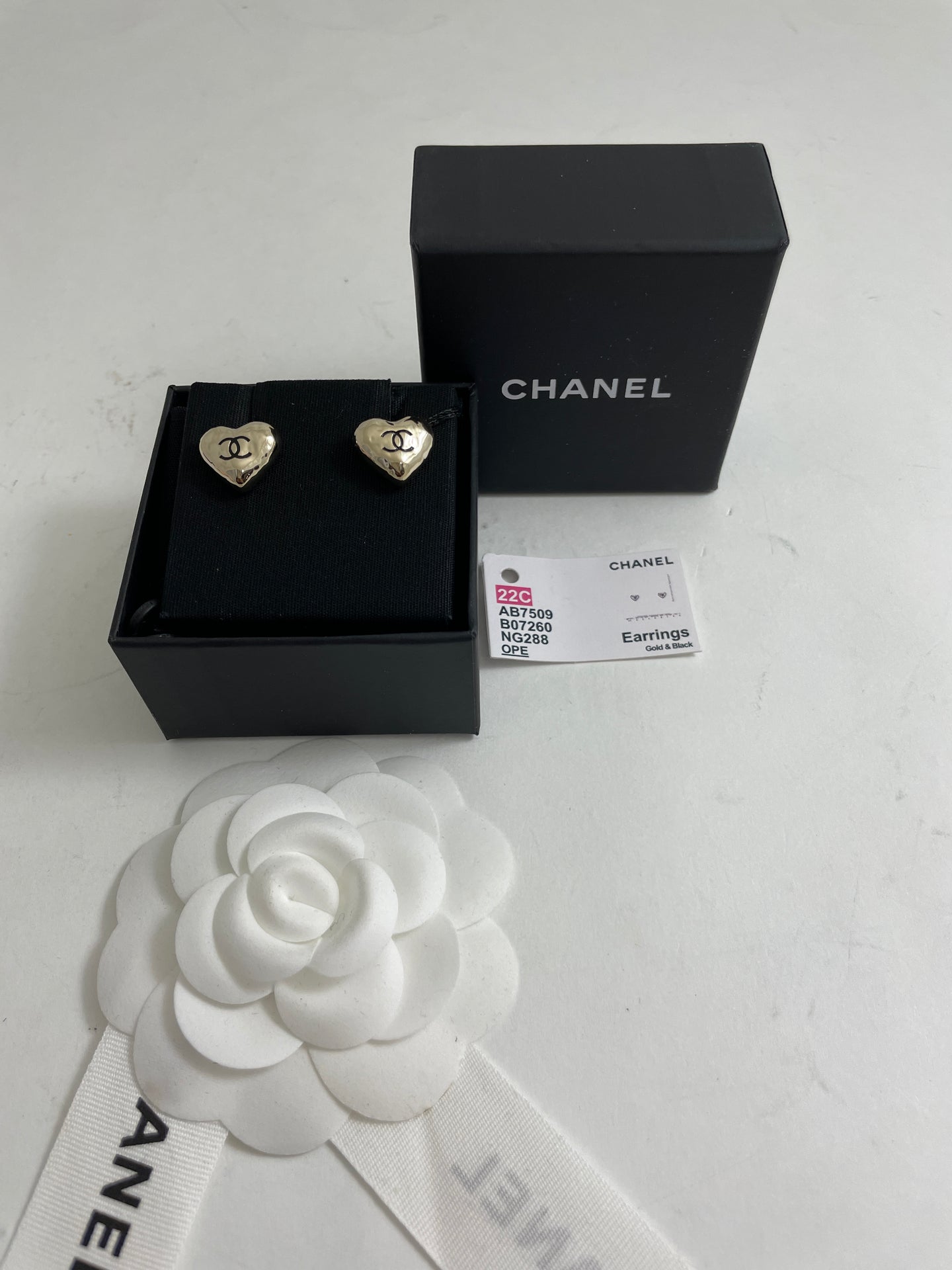 Chanel CC Gold Foil Heart Earrings