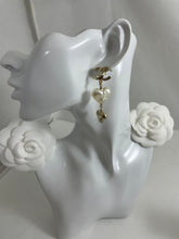 Load image into Gallery viewer, Chanel Gold Tone CC Pearl Heart Gold Heart Tiered Drop Earrings
