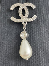 Load image into Gallery viewer, Chanel 22 CC Silver Tone Oval Pearl Drop Earrings
