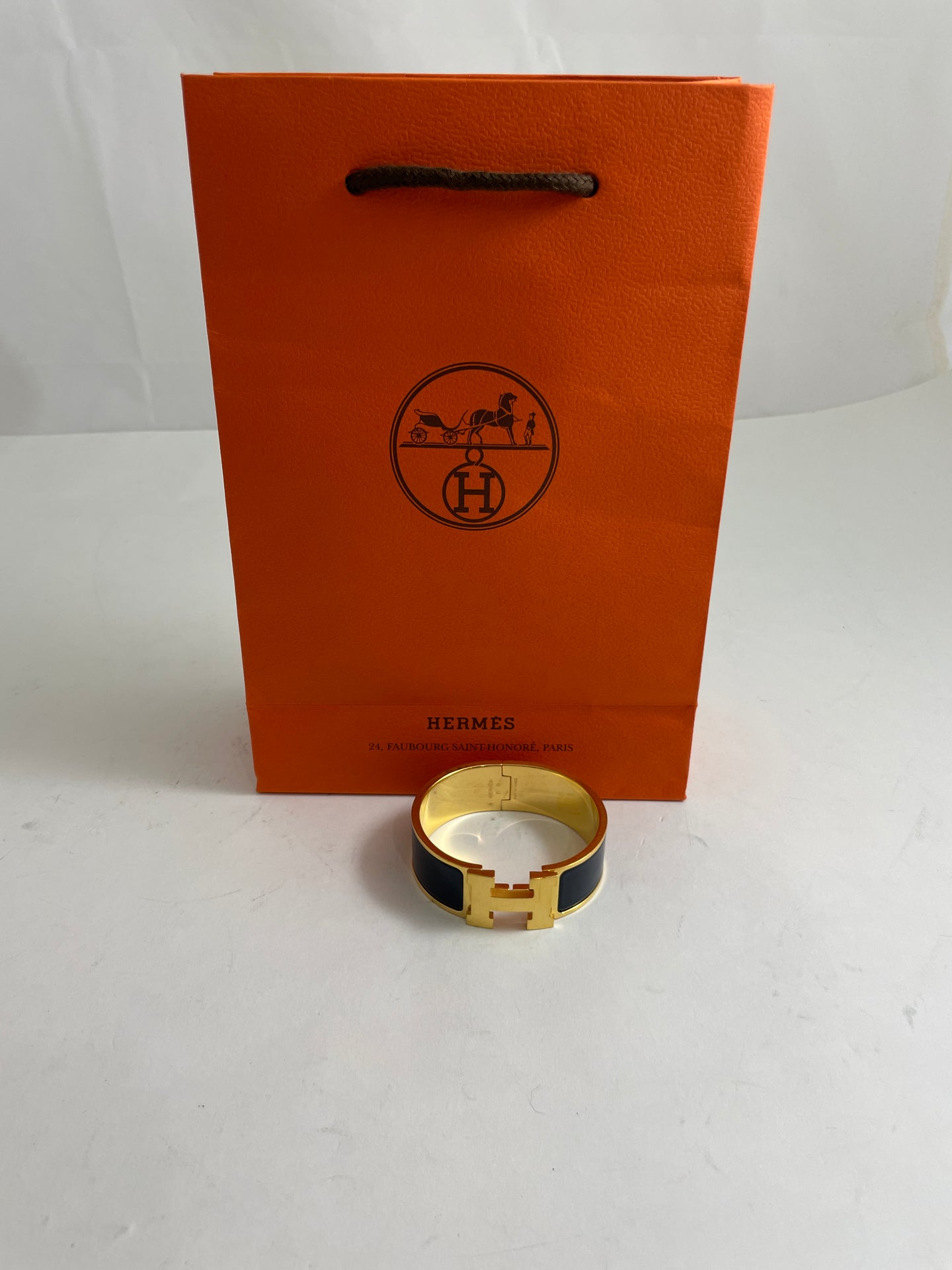 Hermes Navy Blue Gold H Wide Clic Clac Bangle