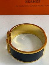 Load image into Gallery viewer, Hermes Navy Blue Gold H Wide Clic Clac Bangle
