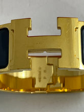 Load image into Gallery viewer, Hermes Navy Blue Gold H Wide Clic Clac Bangle
