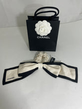 Load image into Gallery viewer, Chanel Ivory Black Trim Silk Scarf Hair Tie Scrunchie
