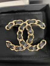 Load image into Gallery viewer, Chanel Chain Black Leather Large Brooch
