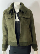 Load image into Gallery viewer, Mother Dark Green Faux Suede &amp; Shearling Bomber Jacket
