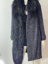 Load image into Gallery viewer, Saks Fur Salon Navy Tweed Wool Blend Coat
