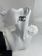Load image into Gallery viewer, Chanel CC Large Ruthenium Crystal Inlay Camellia Stud Earrings
