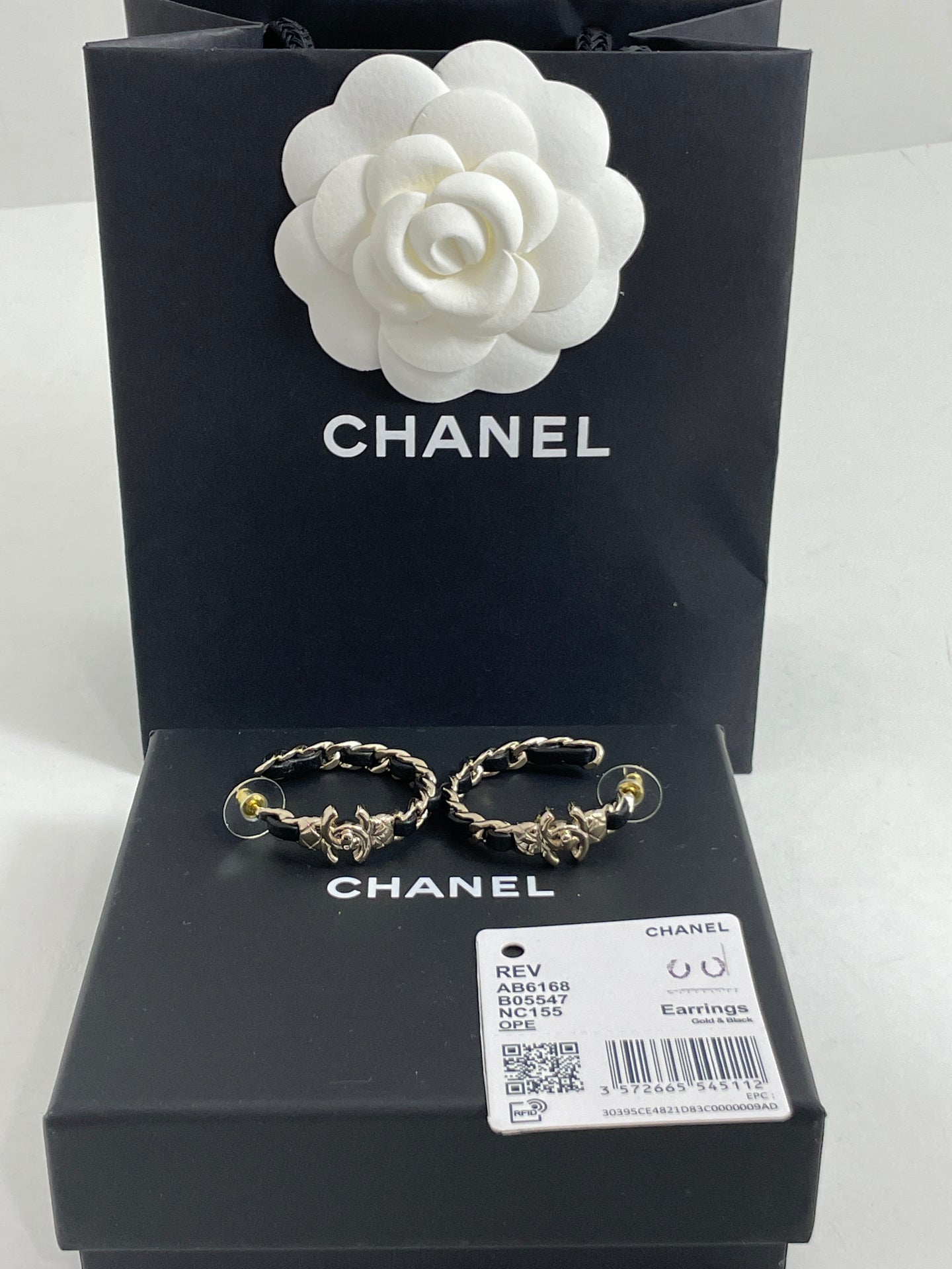 Chanel Champagne Gold Turnlock With Chain Detail Hoop Earrings