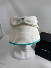 Load image into Gallery viewer, Chanel New in Box White Cotton Viscose Blue CC Sun Visor Hat

