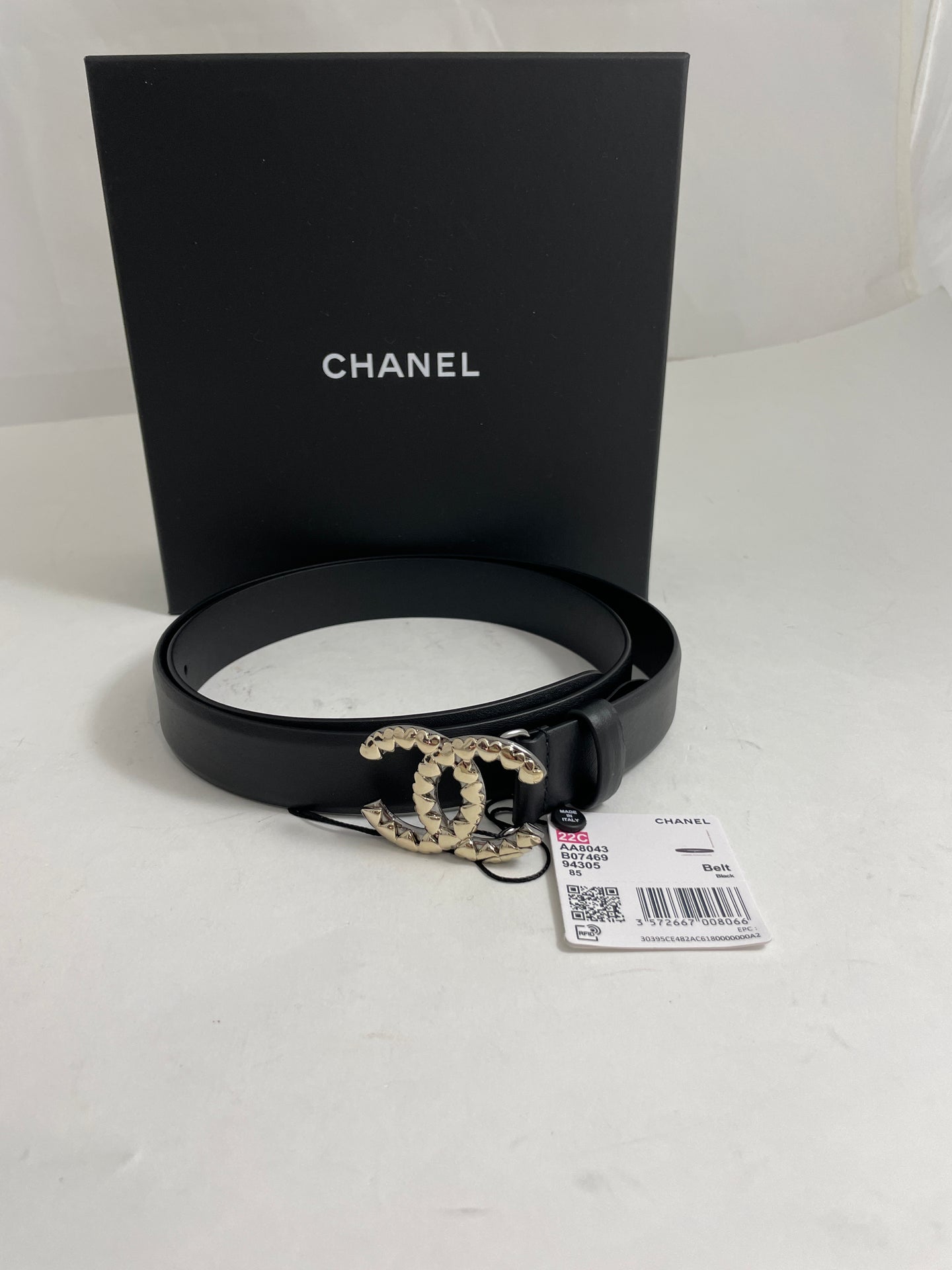 Chanel Black Leather Belt With Gold/Silver/Ruthenium Buckle