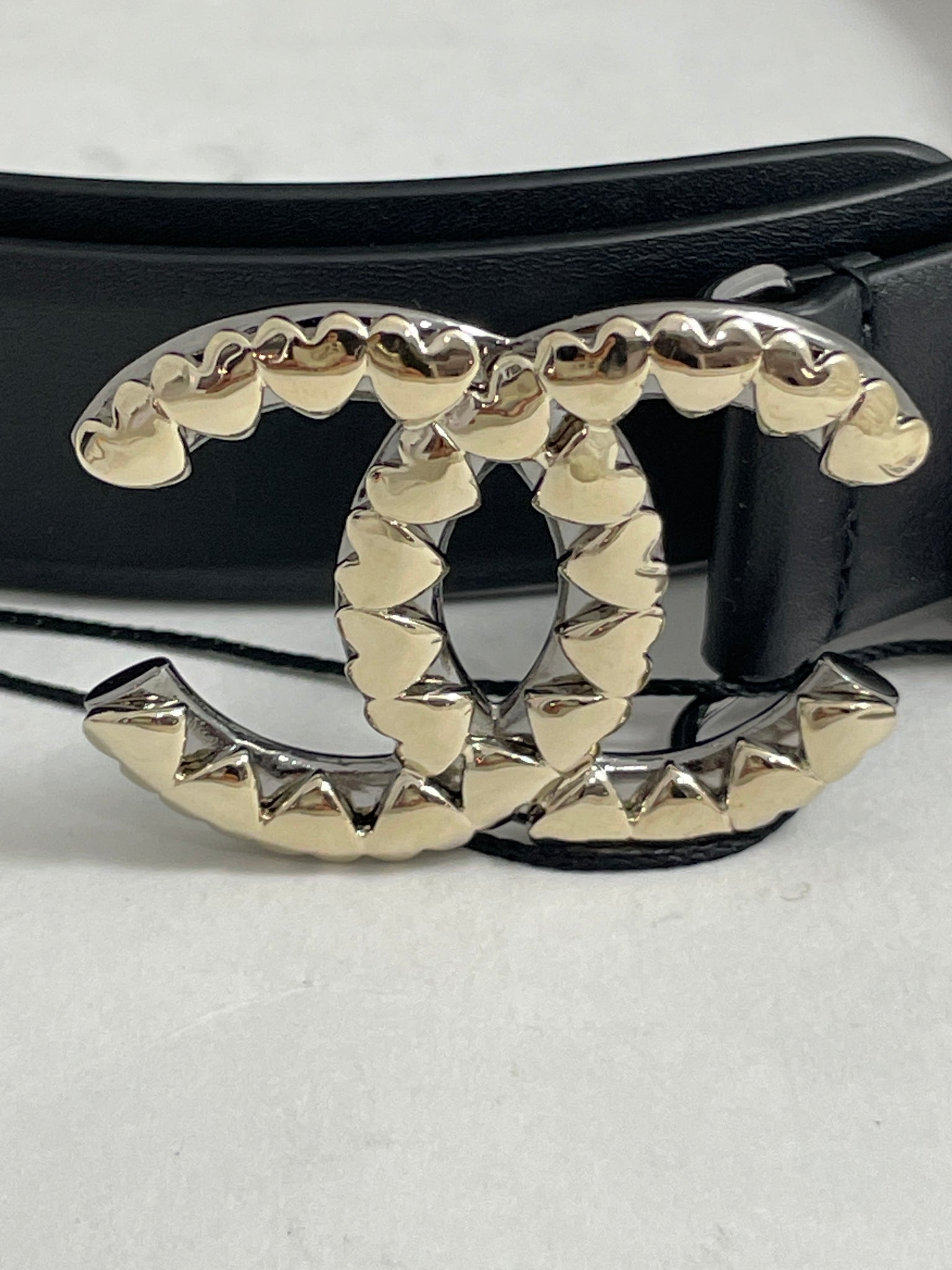 Chanel Black Leather Belt With Gold/Silver/Ruthenium Buckle – The