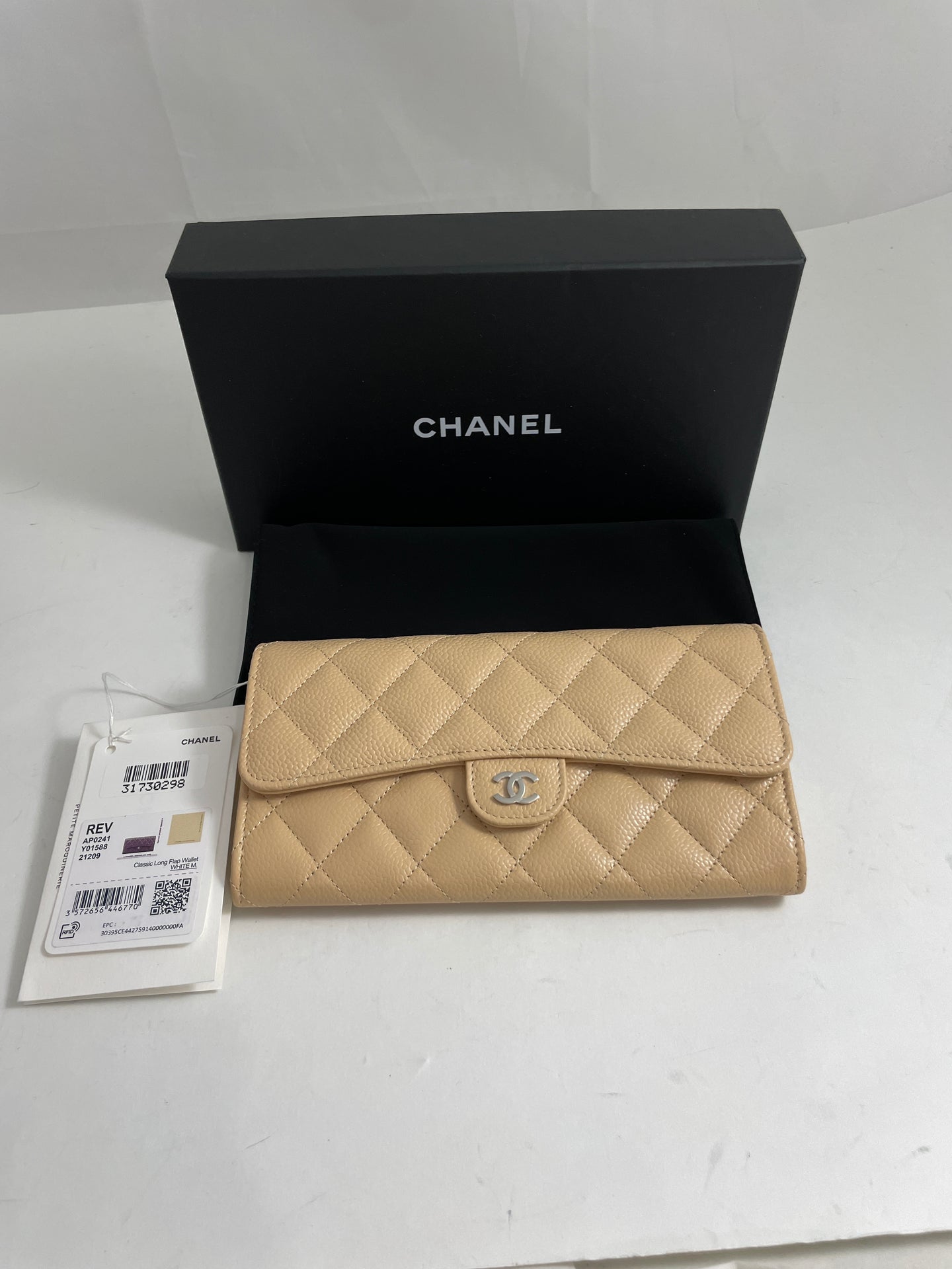 Chanel Beige Snap Flap Caviar Wallet